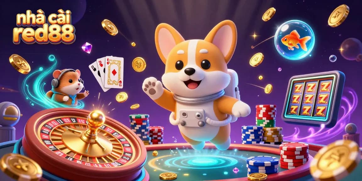 Experience thrilling games at nhà cái red88 with an exciting 3D space casino scene featuring vibrant characters.