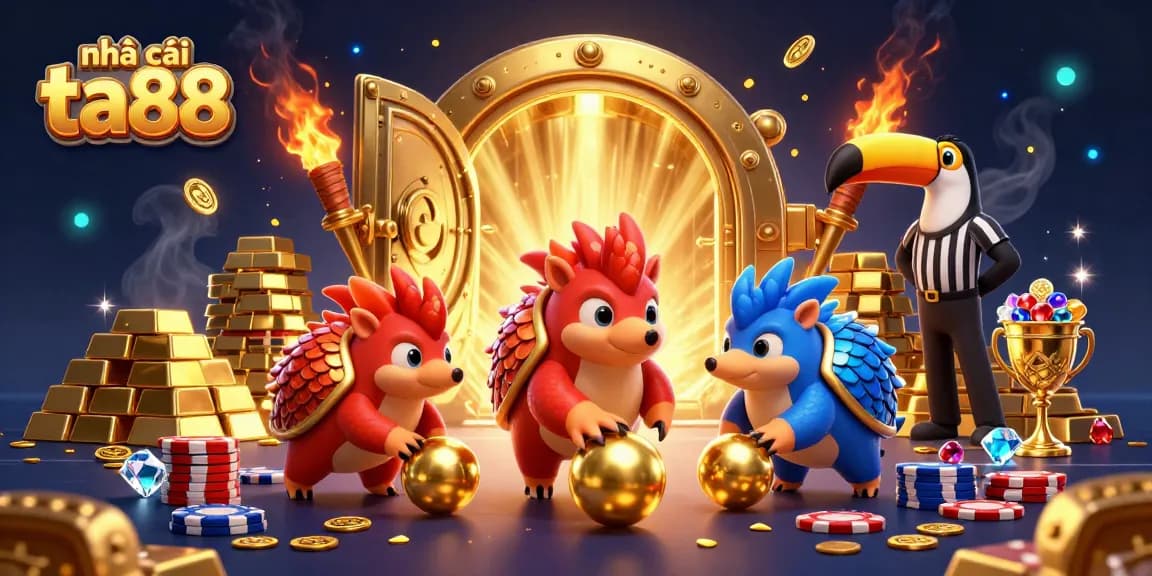 nhà cái ta88 features rival pangolins competing with poker chips in a vibrant 3D casino scene.