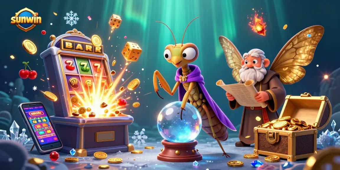 Experience thrilling wins at Sunwin with 3D slot machines and a mystical fortune teller scene.