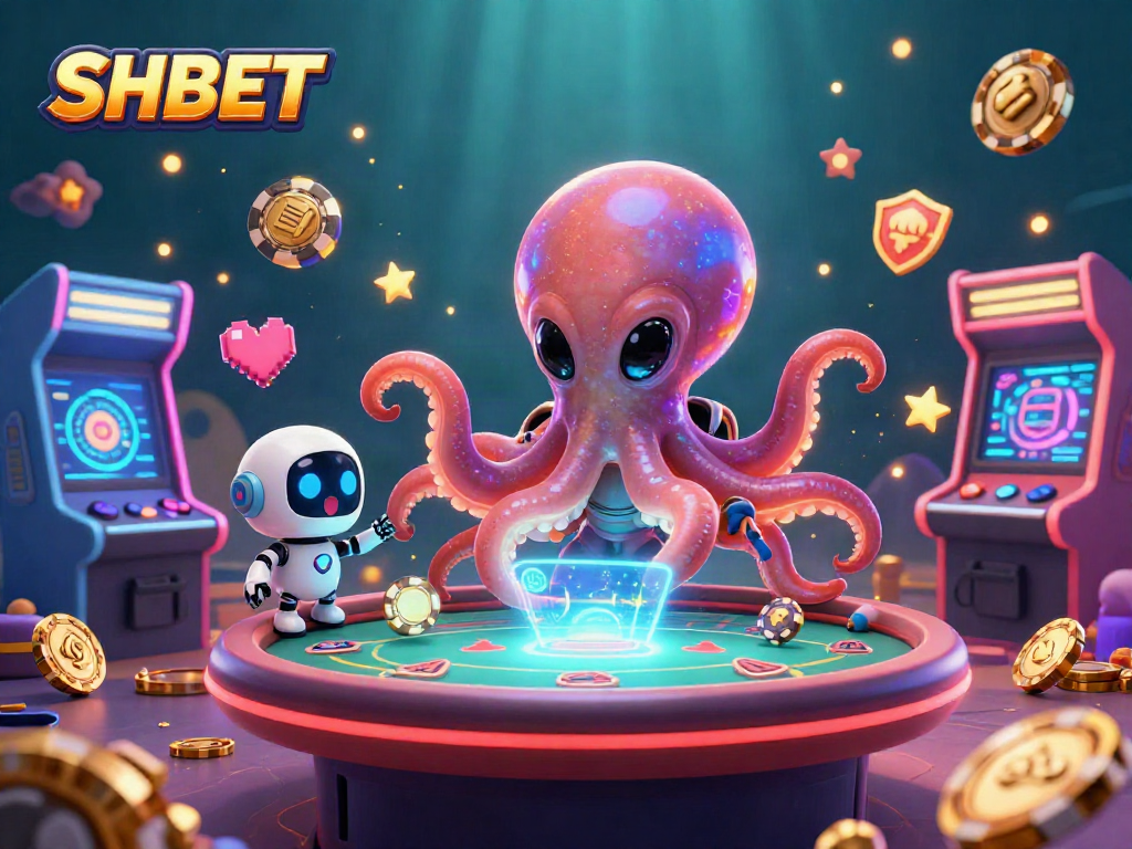 Engage and play with SHBET at a vibrant, dynamic 3D alien casino featuring exciting gaming elements.