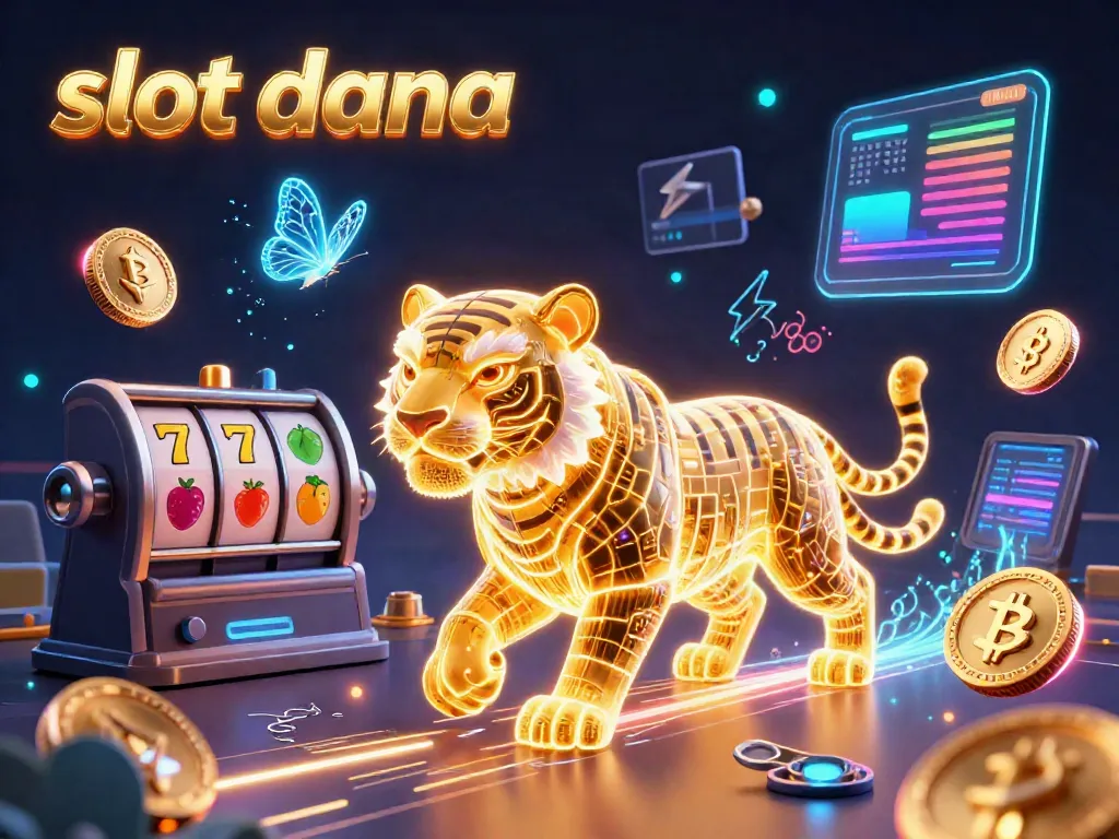 Play exciting slot dana games with a neon tiger in a vibrant digital casino atmosphere.