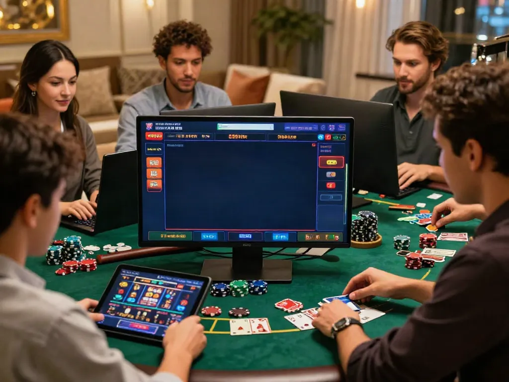 Enthusiastic players enjoying online casinos that accept credit card at home with vibrant gaming screens.