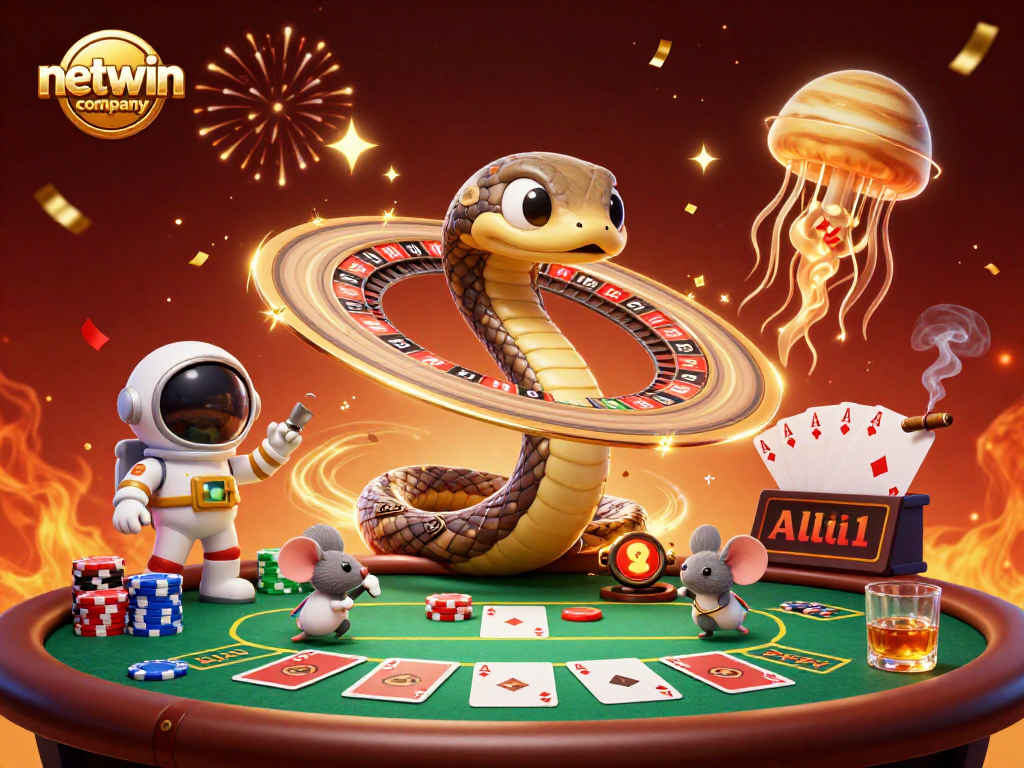 Engage with the thrilling world of netwin company showcasing playful astronaut mice betting on a cosmic roulette.