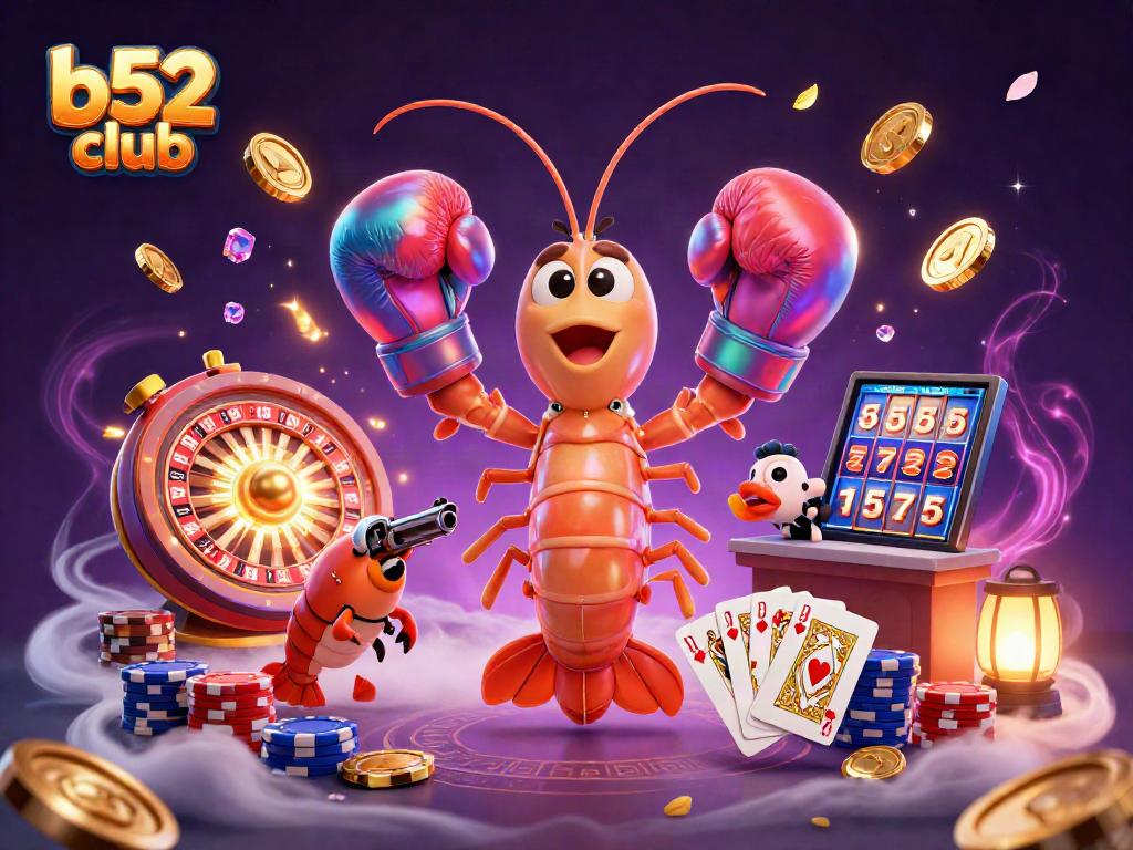 Bets soar with exciting gaming action at b52 club featuring vibrant characters and casino elements.