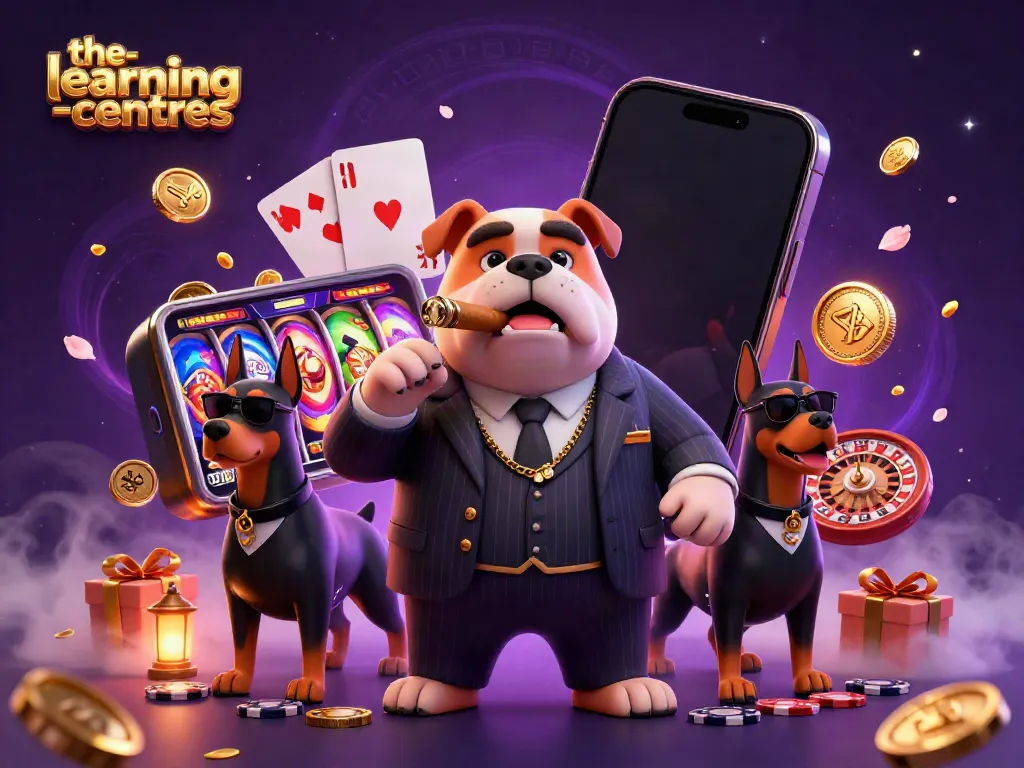 The-learning-centres visualizes a dynamic casino scene with a mafia bulldog and slot gaming elements.