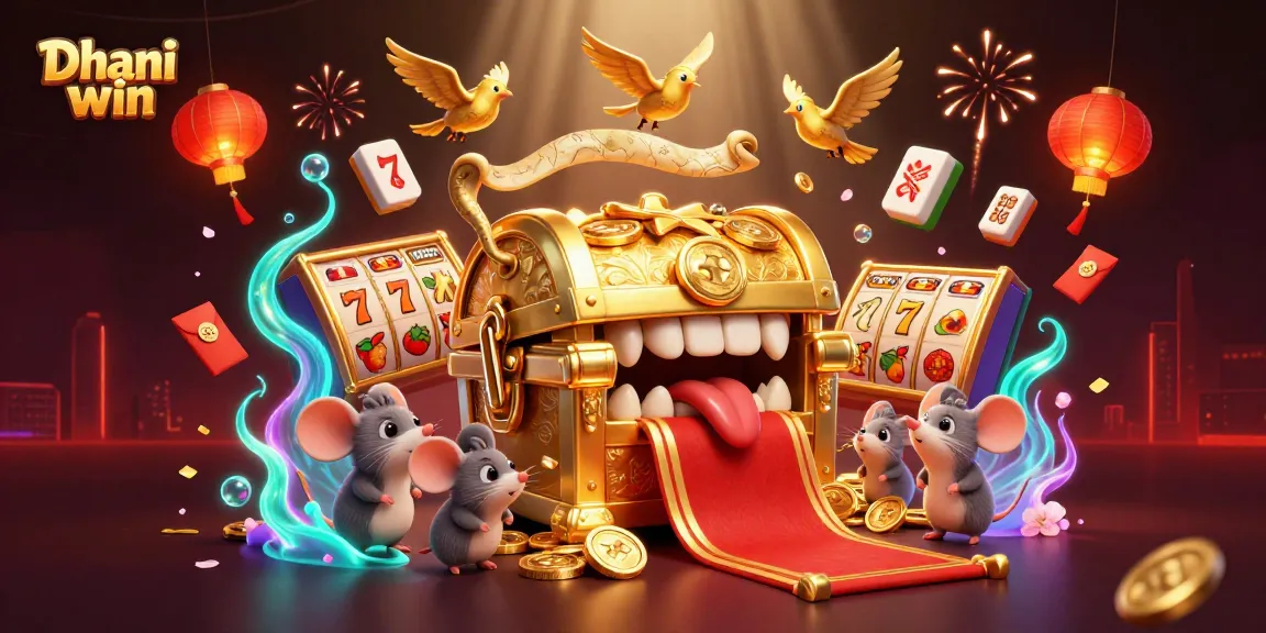 Dhani win platform offers thrilling slots and adventures with gold-themed graphics and vibrant illustration.