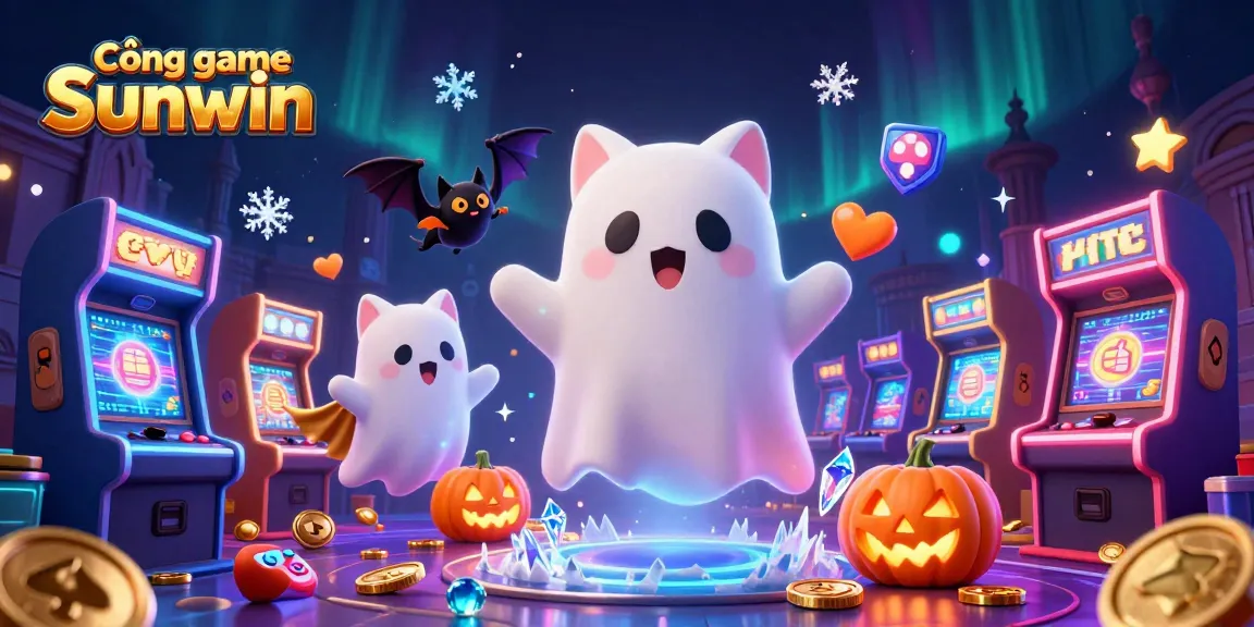 Cổng game Sunwin showcases a vibrant 3D scene with a ghost cat and game elements, ideal for immersive play.