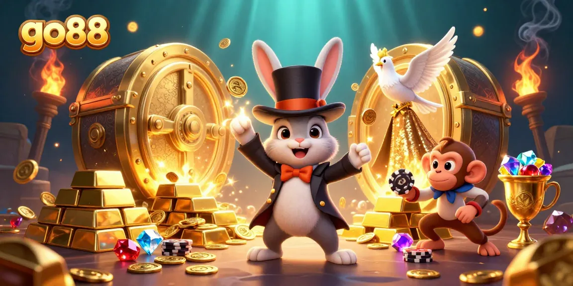 Spin the reels at go88 while enjoying dazzling golden treasures and playful casino characters.