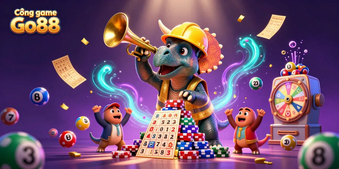 Cổng game Go88 showcases vibrant 3D illustration of playful characters in a dynamic gambling scene.